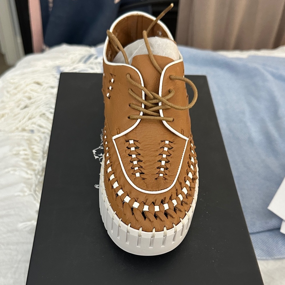 Women's Tan Woven Leather Sneakers